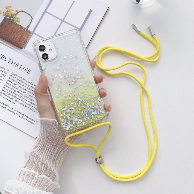 Gradient Glitter Powder Epoxy TPU Thickened Acrylic Shockproof Case with Round Neck Lanyard, For iPhone 11 Pro, For iPhone 11 Pro Max, For iPhone 13 mini