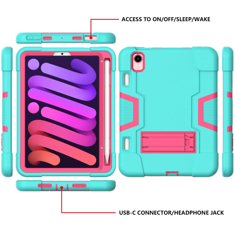 Coque de protection antichoc en silicone et PC avec support et emplacement pour stylet, motif robot contrasté, pour iPad mini 2024/mini 6