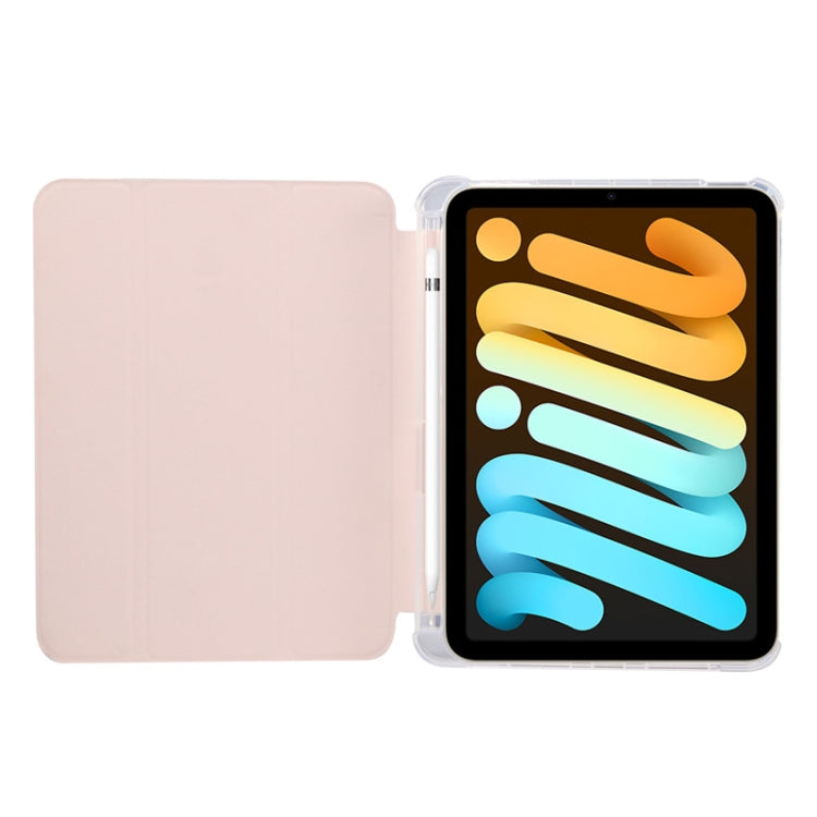 Voltage Skin Texture Transparent TPU Smart Leather Tablet Case with 3-Folding Holder & Pen Slot, For iPad mini 6 / mini 2024, For iPad mini 6