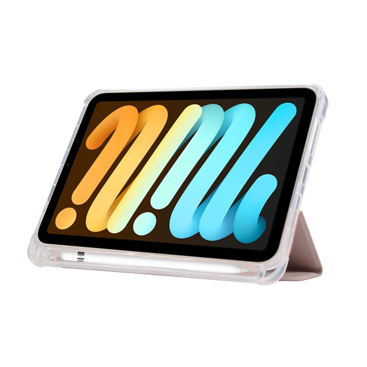Voltage Skin Texture Transparent TPU Smart Leather Tablet Case with 3-Folding Holder & Pen Slot, For iPad mini 6 / mini 2024, For iPad mini 6