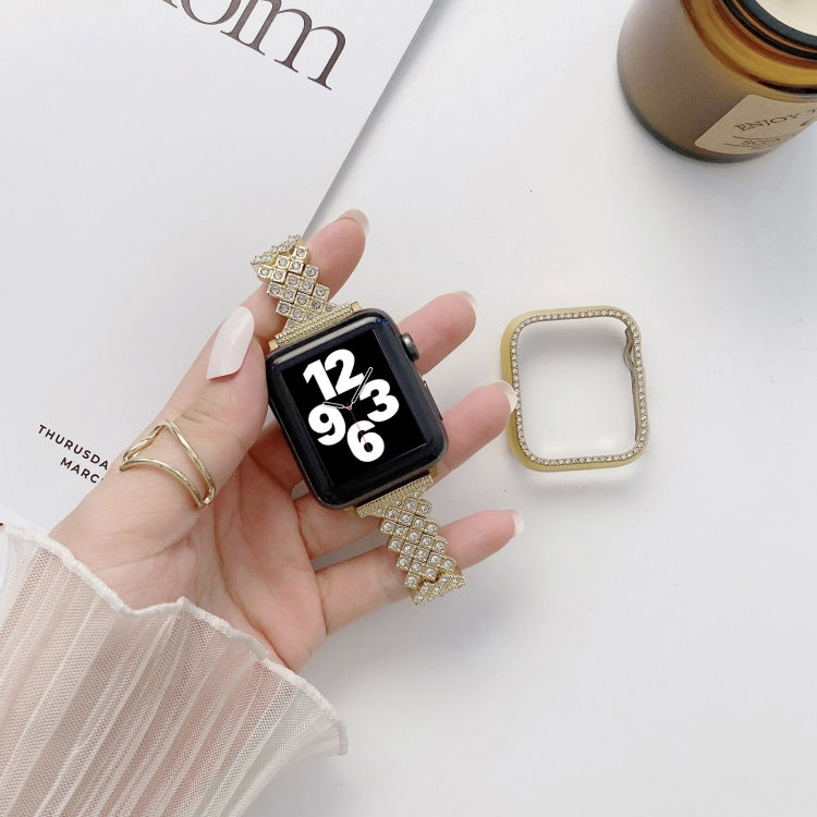 Rhombus Full Diamond Metal Replacement Wrist Strap Watchband + Case For Apple Watch Series, 6 & SE & 5 & 4 40mm, 6 & SE & 5 & 4 44mm, 3 & 2 & 1 42mm, 3 & 2 & 1 38mm