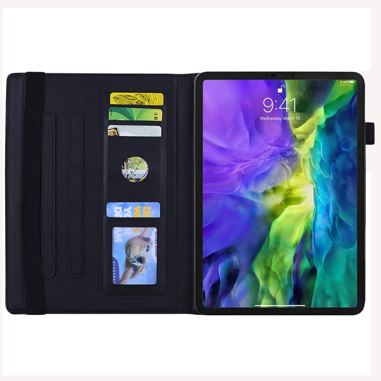 Étui en cuir gaufré à double rabat, motif veau, avec support, emplacements pour cartes, emplacement pour stylo et bande élastique, pour iPad mini 2024/mini 6