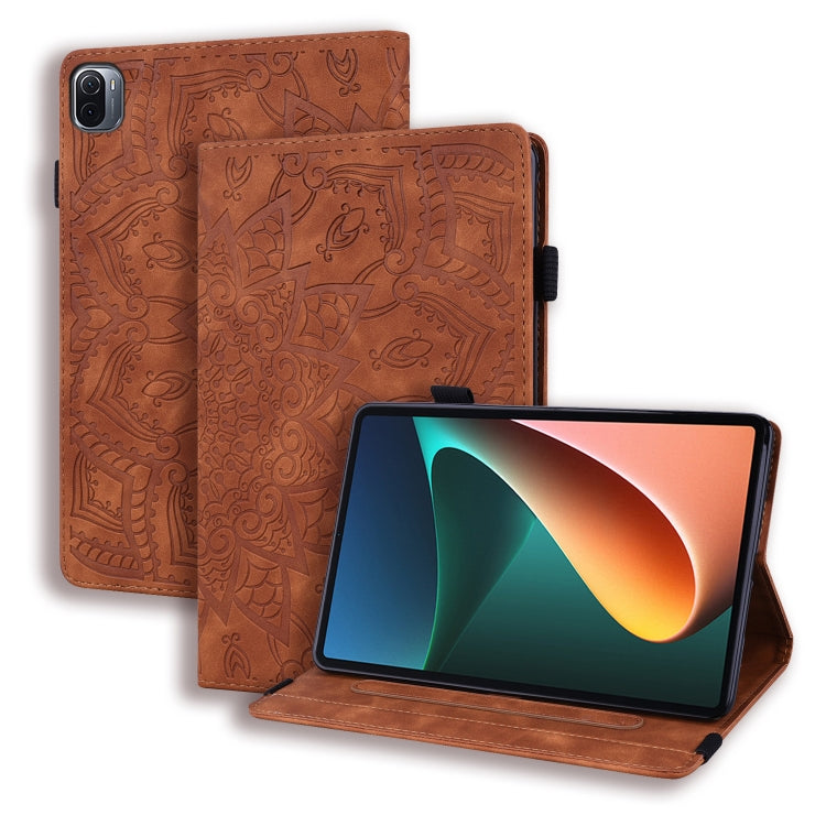 Calf Pattern Double Folding Design Embossed Leather Case with Holder & Card Slots & Pen Slot & Elastic Band, For Xiaomi Mi Pad 5 / 5 Pro