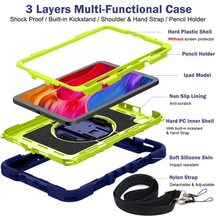 Coque antichoc en silicone et PC, rotation à 360 degrés, couleur contrastée, avec support, dragonne et bandoulière, pour iPad mini 2024/mini 6