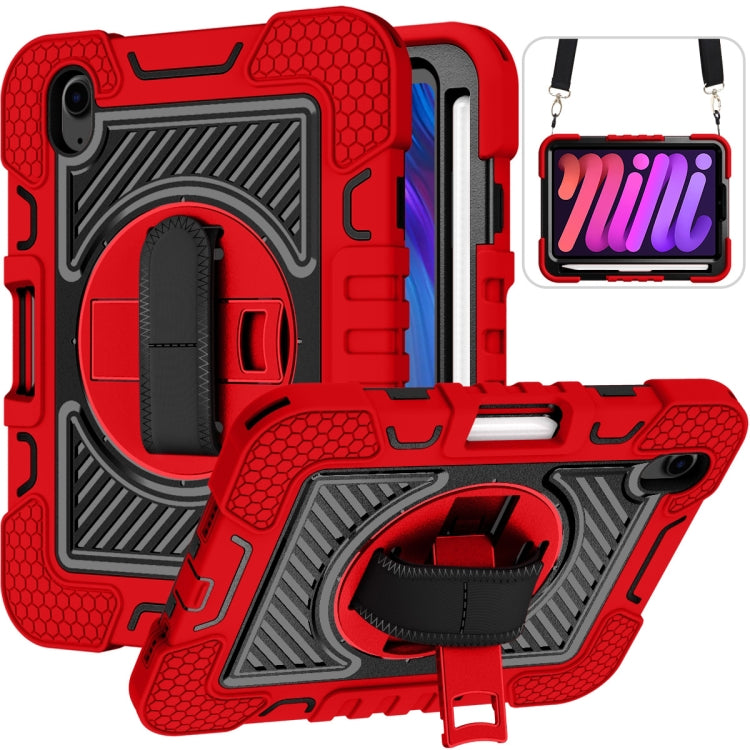 Coque antichoc en silicone et PC, rotation à 360 degrés, couleur contrastée, avec support, dragonne et bandoulière, pour iPad mini 2024/mini 6
