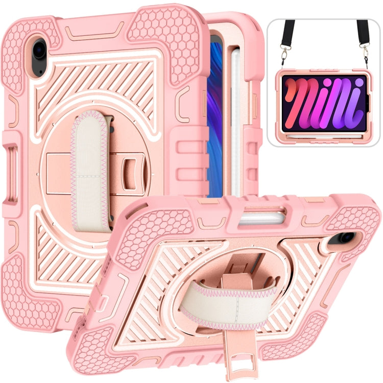 Coque antichoc en silicone et PC, rotation à 360 degrés, couleur contrastée, avec support, dragonne et bandoulière, pour iPad mini 2024/mini 6