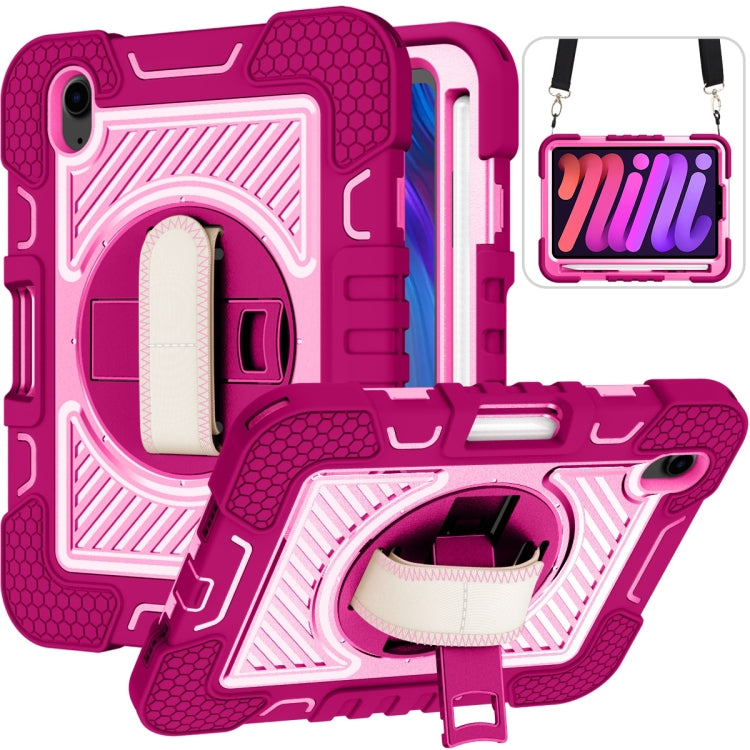 Coque antichoc en silicone et PC, rotation à 360 degrés, couleur contrastée, avec support, dragonne et bandoulière, pour iPad mini 2024/mini 6