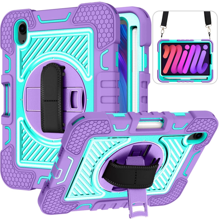 Coque antichoc en silicone et PC, rotation à 360 degrés, couleur contrastée, avec support, dragonne et bandoulière, pour iPad mini 2024/mini 6