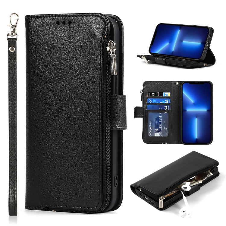 Microfiber Zipper Horizontal Flip Leather Case with Holder & Card Slots & Wallet