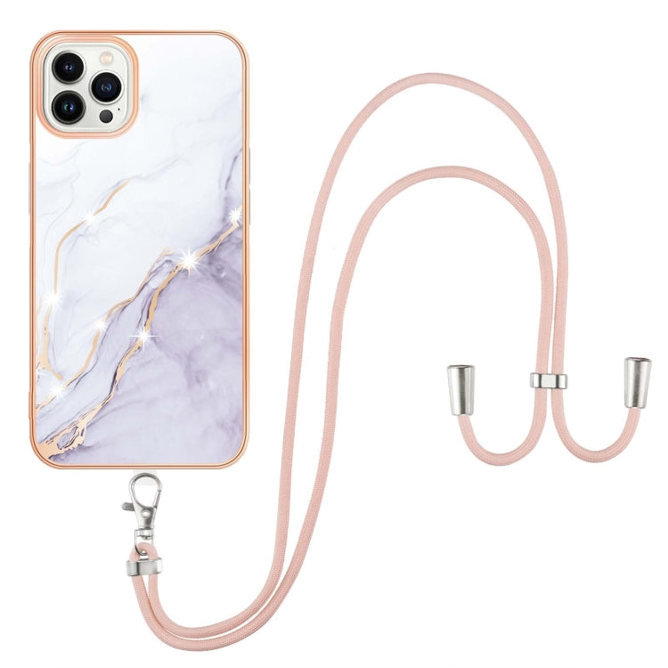 Electroplating Marble Pattern IMD TPU Shockproof Case with Neck Lanyard, For iPhone 13 mini, For iPhone 13, For iPhone 13 Pro, For iPhone 13 Pro Max