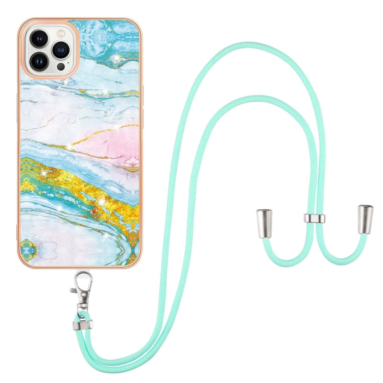 Electroplating Marble Pattern IMD TPU Shockproof Case with Neck Lanyard, For iPhone 13 mini, For iPhone 13, For iPhone 13 Pro, For iPhone 13 Pro Max