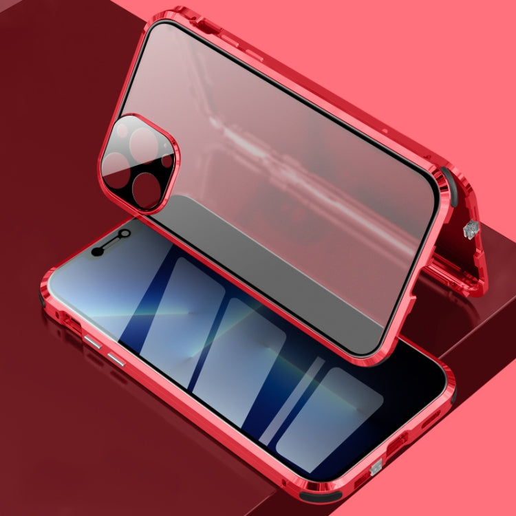 Four-corner Shockproof Anti-peeping Magnetic Metal Frame Double-sided Tempered Glass Case, For iPhone 13 Pro, For iPhone 13 Pro Max
