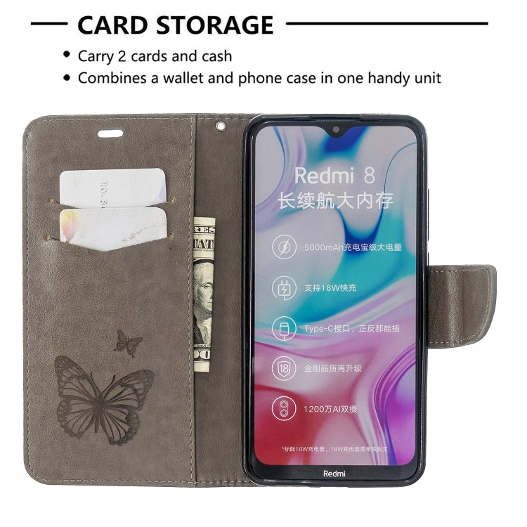 Embossing Two Butterflies Pattern Horizontal Flip PU Leather Case with Holder & Card Slot & Wallet & Lanyard, For Xiaomi Redmi  8