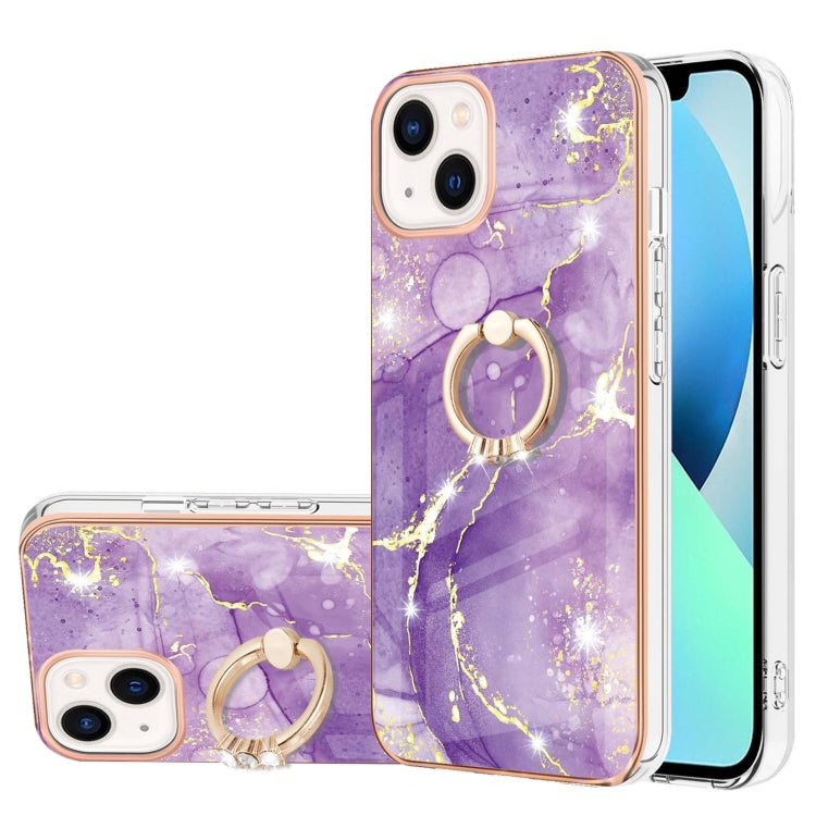 Electroplating Marble Pattern IMD TPU Shockproof Case with Ring Holder, Series 1