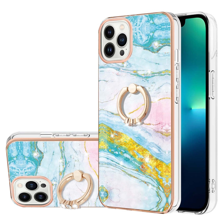 Electroplating Marble Pattern IMD TPU Shockproof Case with Ring Holder, Series 1