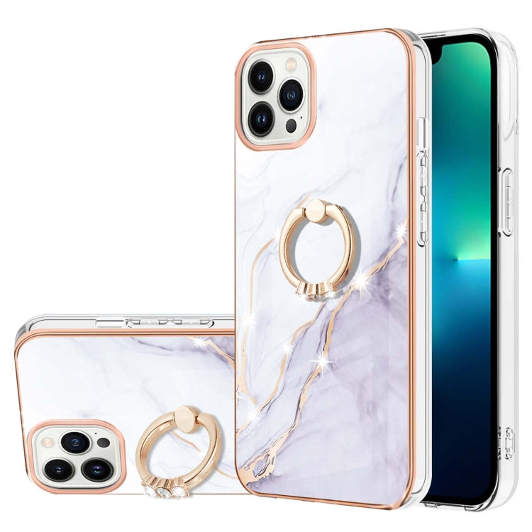 Electroplating Marble Pattern IMD TPU Shockproof Case with Ring Holder, Series 1