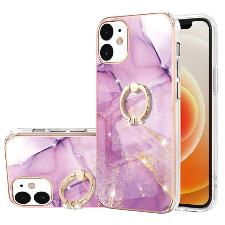 Electroplating Marble Pattern IMD TPU Shockproof Case with Ring Holder, Series 1