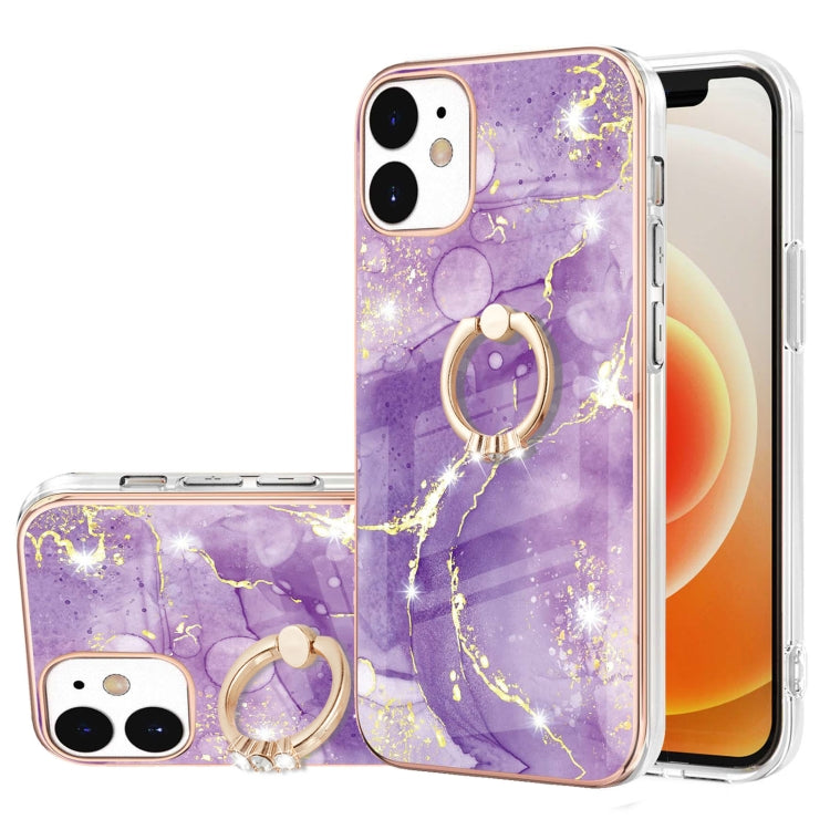 Electroplating Marble Pattern IMD TPU Shockproof Case with Ring Holder, Series 1