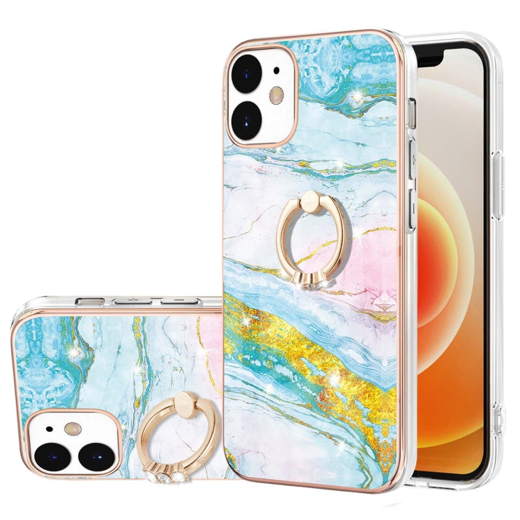 Electroplating Marble Pattern IMD TPU Shockproof Case with Ring Holder, Series 1