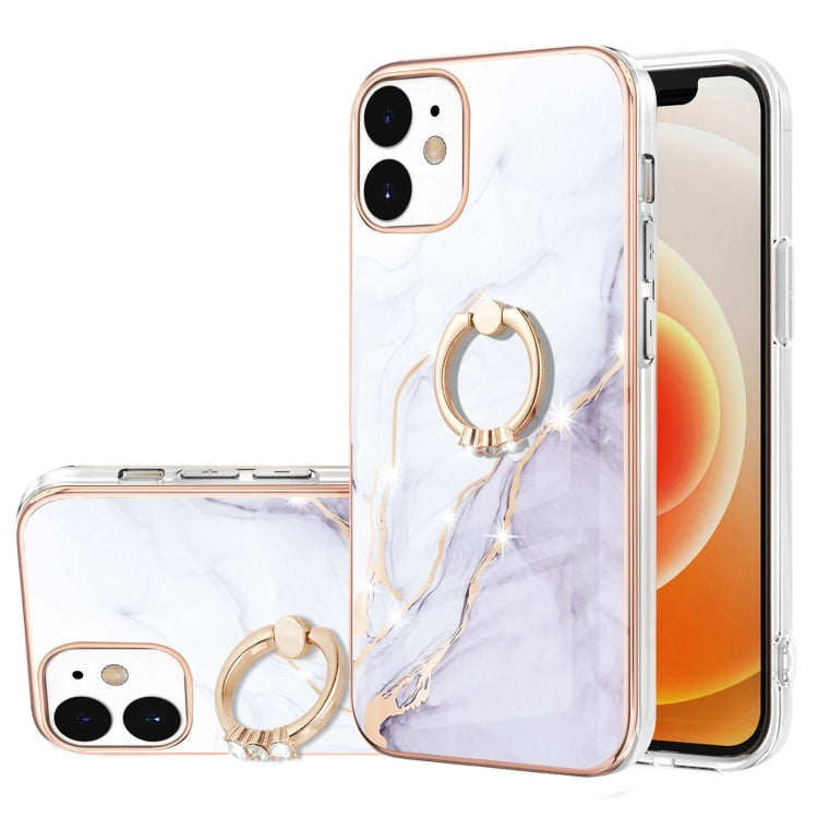Electroplating Marble Pattern IMD TPU Shockproof Case with Ring Holder, Series 1