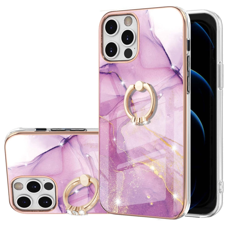 Electroplating Marble Pattern IMD TPU Shockproof Case with Ring Holder, Series 1