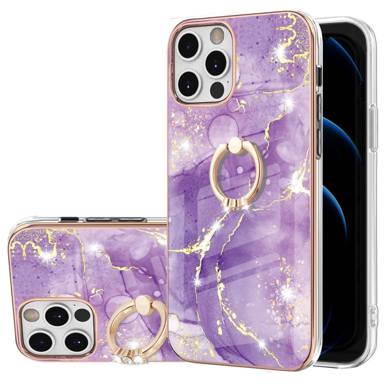 Electroplating Marble Pattern IMD TPU Shockproof Case with Ring Holder, Series 1