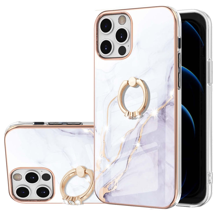 Electroplating Marble Pattern IMD TPU Shockproof Case with Ring Holder, Series 1