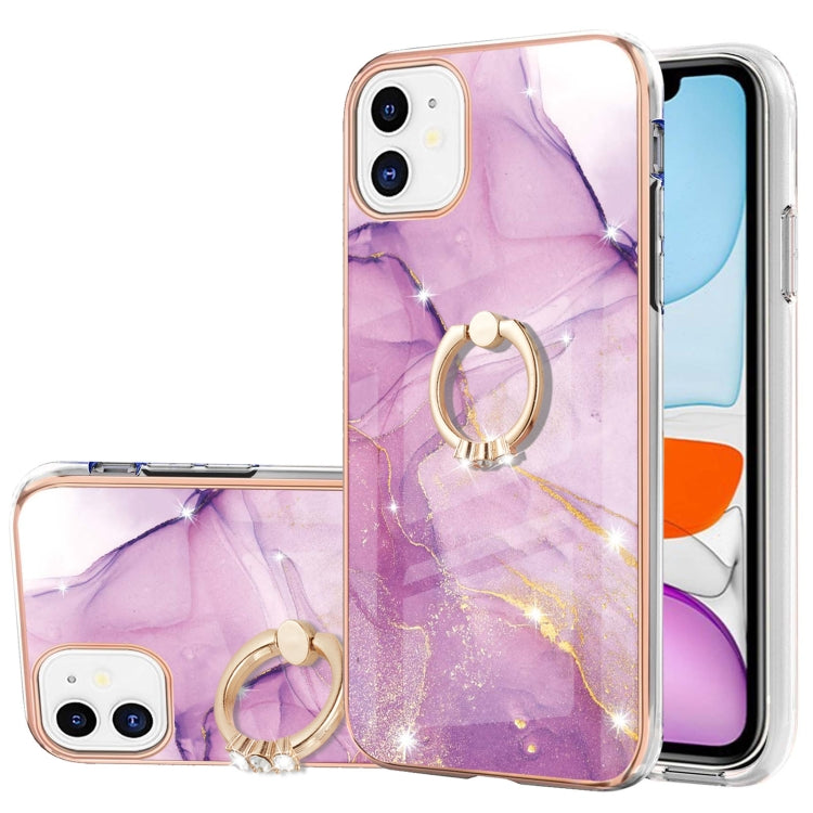 Electroplating Marble Pattern IMD TPU Shockproof Case with Ring Holder, Series 1