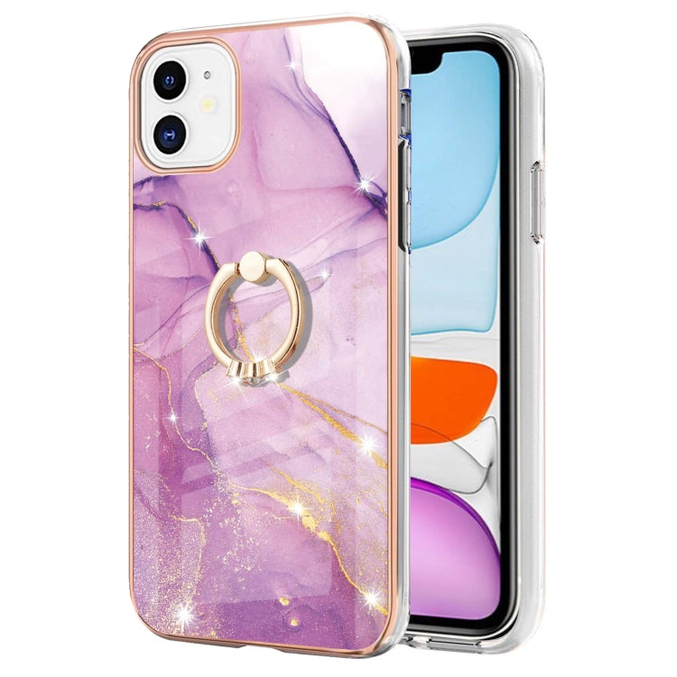 Electroplating Marble Pattern IMD TPU Shockproof Case with Ring Holder, Series 1