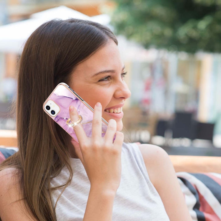 Electroplating Marble Pattern IMD TPU Shockproof Case with Ring Holder, Series 1