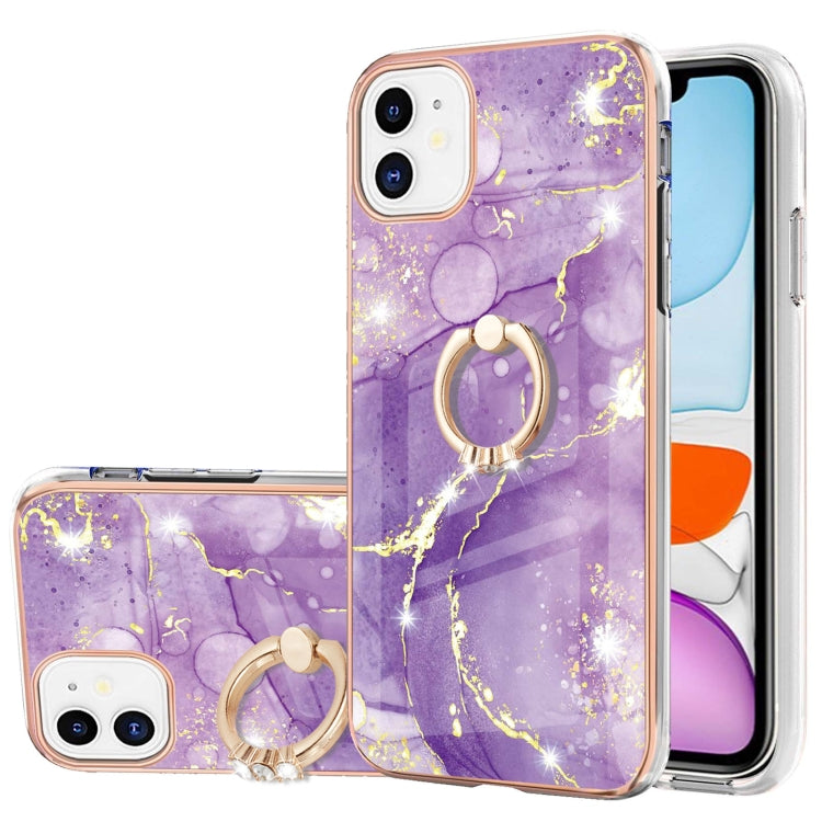 Electroplating Marble Pattern IMD TPU Shockproof Case with Ring Holder, Series 1
