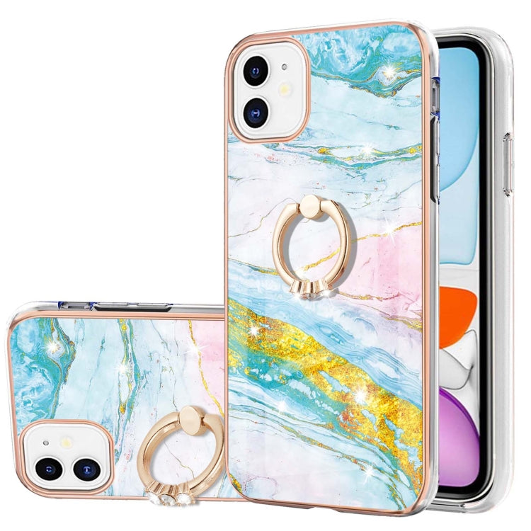 Electroplating Marble Pattern IMD TPU Shockproof Case with Ring Holder, Series 1