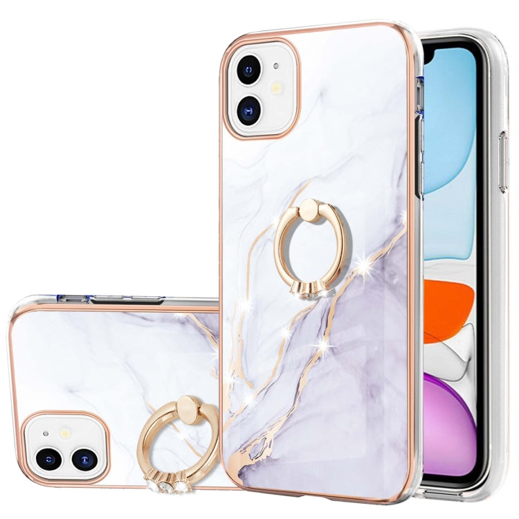 Electroplating Marble Pattern IMD TPU Shockproof Case with Ring Holder, Series 1