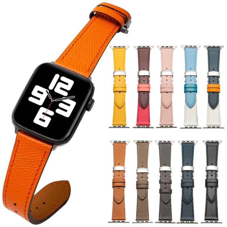 Butterfly Clasp Business Top Layer Cowhide Leather Strap Watchband, For Apple Watch Series 8&7 41mm / SE 2&6&SE&5&4 40mm / 3&2&1 38mm, For Apple Watch Series 6&SE&5&4 44mm / 3&2&1 42mm, For Apple Watch Series 6&SE& 5&4 40mm / 3 & 2 & 1 38mm