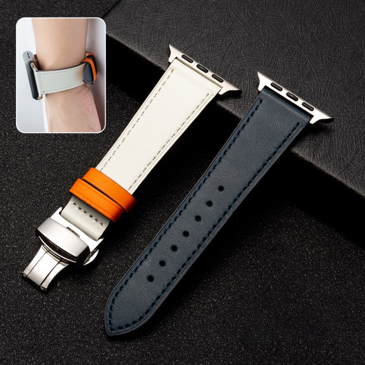 Butterfly Clasp Business Top Layer Cowhide Leather Strap Watchband, For Apple Watch Series 8&7 41mm / SE 2&6&SE&5&4 40mm / 3&2&1 38mm, For Apple Watch Series 6&SE&5&4 44mm / 3&2&1 42mm, For Apple Watch Series 6&SE& 5&4 40mm / 3 & 2 & 1 38mm