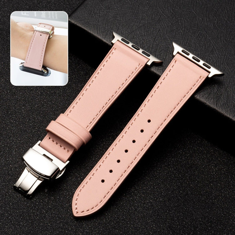 Butterfly Clasp Business Top Layer Cowhide Leather Strap Watchband, For Apple Watch Series 8&7 41mm / SE 2&6&SE&5&4 40mm / 3&2&1 38mm, For Apple Watch Series 6&SE&5&4 44mm / 3&2&1 42mm, For Apple Watch Series 6&SE& 5&4 40mm / 3 & 2 & 1 38mm
