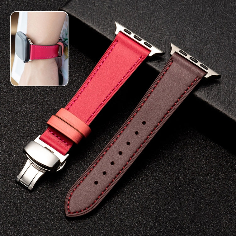 Butterfly Clasp Business Top Layer Cowhide Leather Strap Watchband, For Apple Watch Series 8&7 41mm / SE 2&6&SE&5&4 40mm / 3&2&1 38mm, For Apple Watch Series 6&SE&5&4 44mm / 3&2&1 42mm, For Apple Watch Series 6&SE& 5&4 40mm / 3 & 2 & 1 38mm