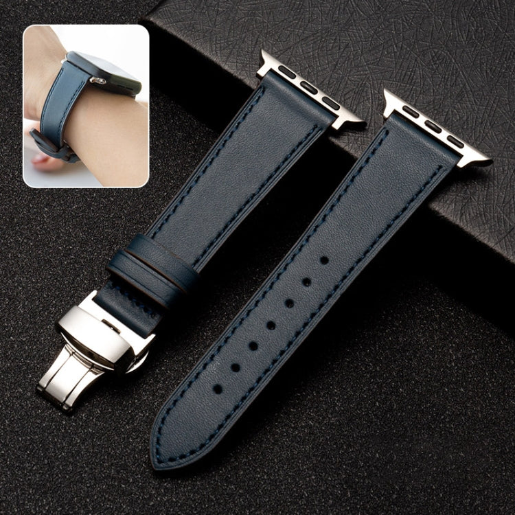 Butterfly Clasp Business Top Layer Cowhide Leather Strap Watchband, For Apple Watch Series 8&7 41mm / SE 2&6&SE&5&4 40mm / 3&2&1 38mm, For Apple Watch Series 6&SE&5&4 44mm / 3&2&1 42mm, For Apple Watch Series 6&SE& 5&4 40mm / 3 & 2 & 1 38mm