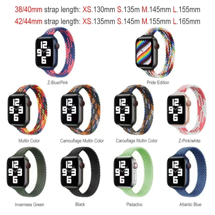 Small Waist Single Loop Nylon Braid Replacement Watchband For Apple Watch Series 7 41mm / 6&SE&5&4 40mm / 3&2&1 38mm, S 135mm, M 145mm
