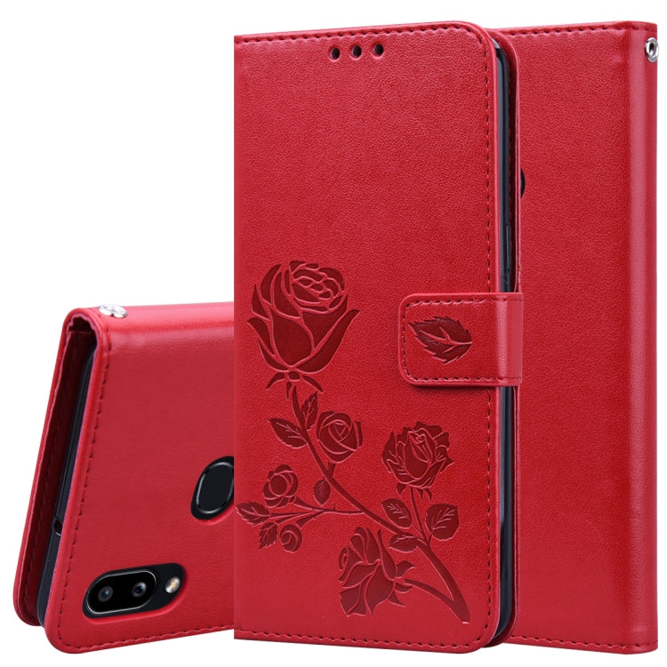 Rose Embossed Horizontal Flip PU Leather Case for Galaxy A10, with Holder & Card Slots & Wallet