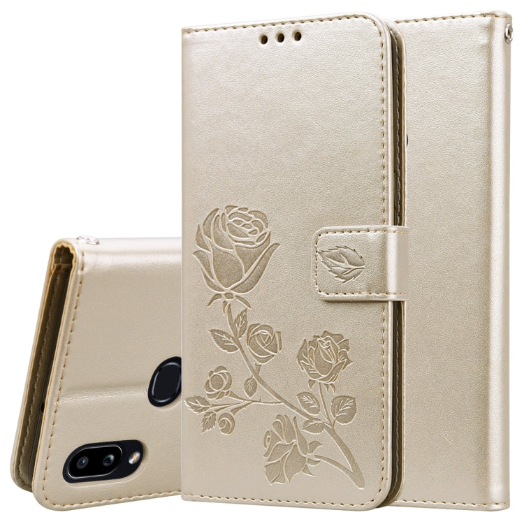 Rose Embossed Horizontal Flip PU Leather Case for Galaxy A10, with Holder & Card Slots & Wallet