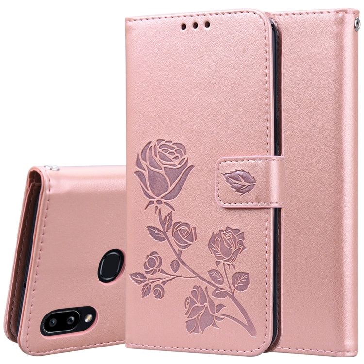 Rose Embossed Horizontal Flip PU Leather Case for Galaxy A10, with Holder & Card Slots & Wallet
