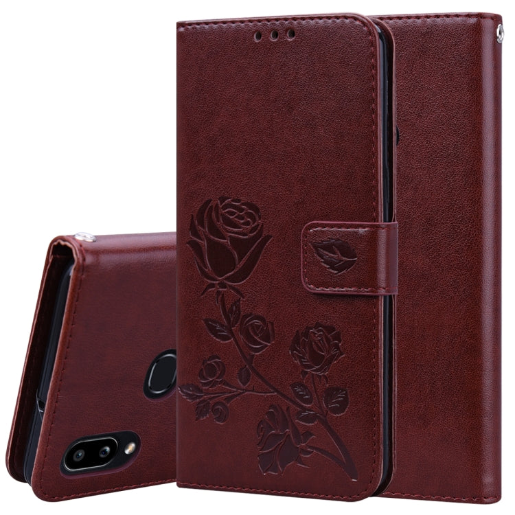 Rose Embossed Horizontal Flip PU Leather Case for Galaxy A10, with Holder & Card Slots & Wallet