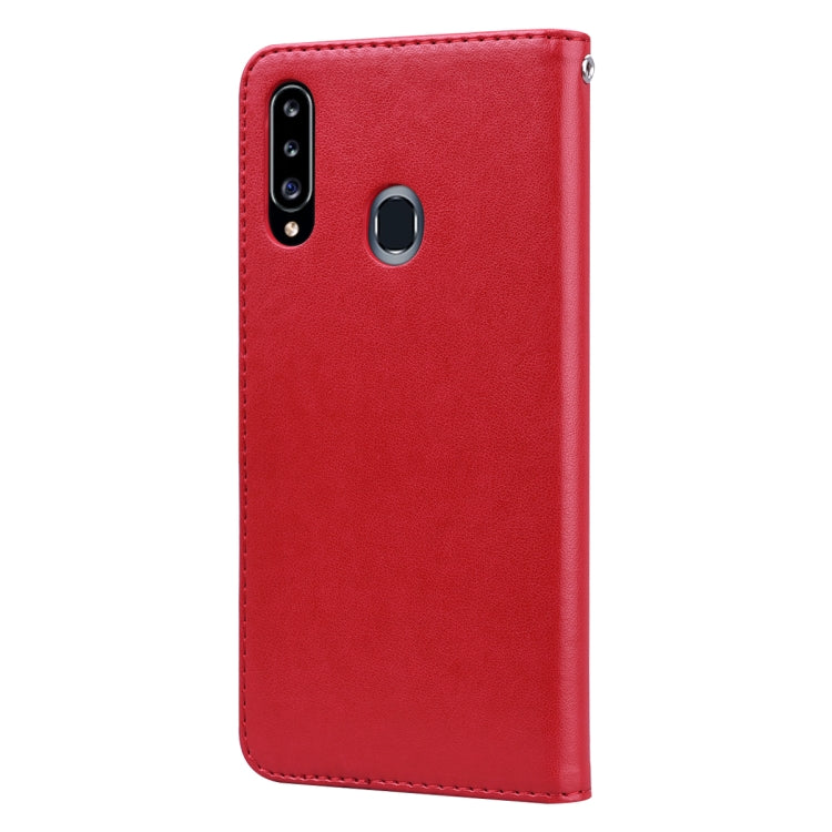 Étui à rabat horizontal en cuir PU avec motif rose en relief pour Galaxy A10, avec support, emplacements pour cartes et portefeuille, pour Galaxy A20s