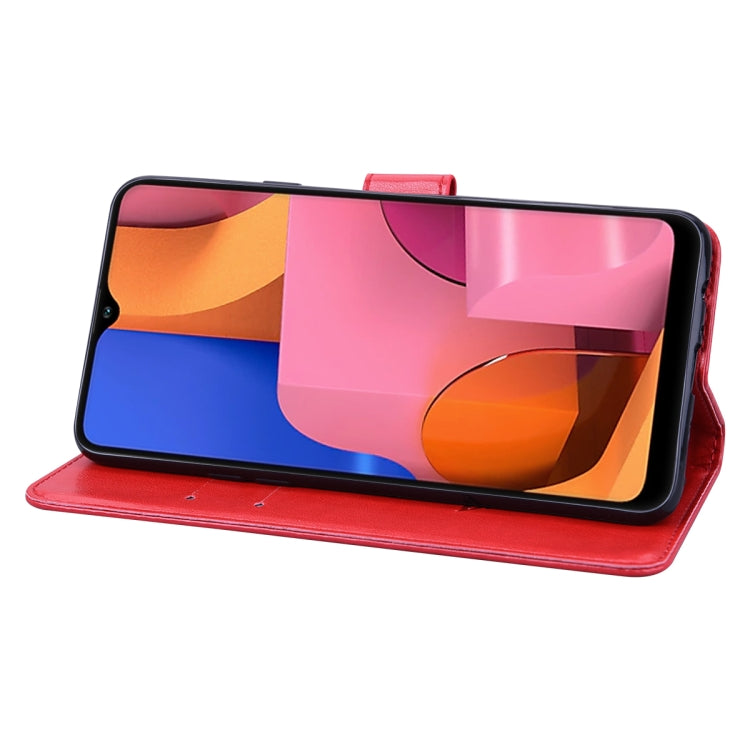 Étui à rabat horizontal en cuir PU avec motif rose en relief pour Galaxy A10, avec support, emplacements pour cartes et portefeuille, pour Galaxy A20s