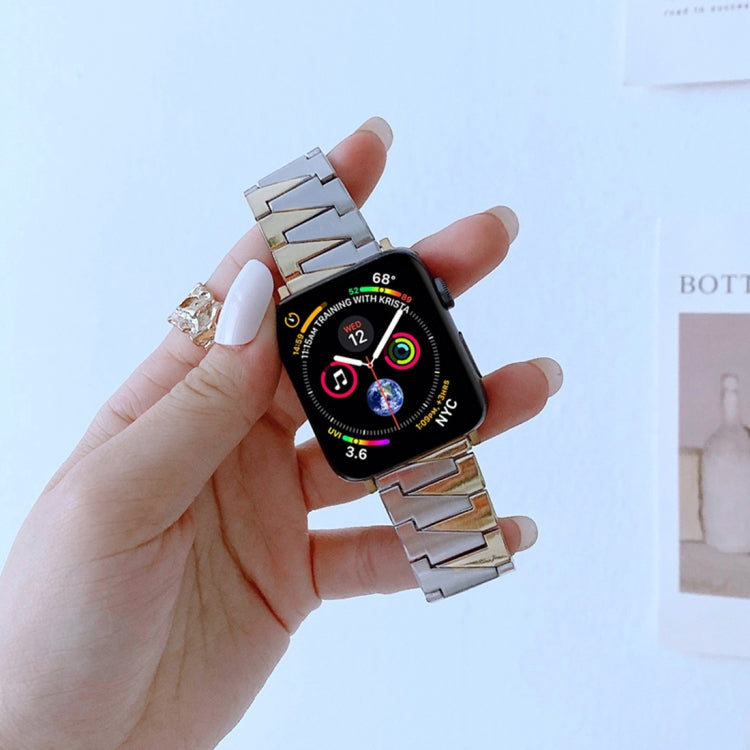 Lightning Shape Stainless Steel Replacement Watchband For Apple Watch Series, 7 41mm / 6&SE&5&4 40mm / 3&2&1 38mm, 7 45mm / 6&SE&5&4 44mm / 3&2&1 42mm