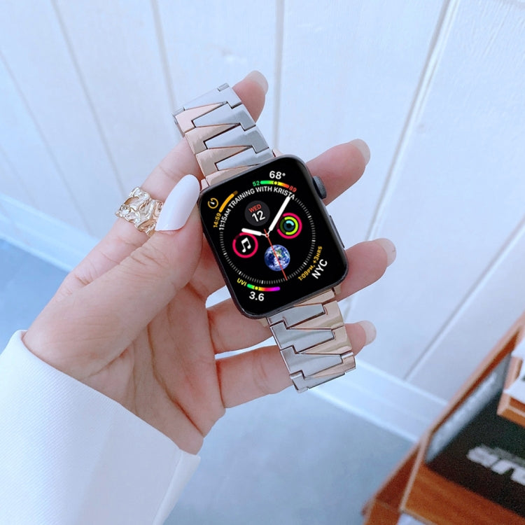 Lightning Shape Stainless Steel Replacement Watchband For Apple Watch Series, 7 41mm / 6&SE&5&4 40mm / 3&2&1 38mm, 7 45mm / 6&SE&5&4 44mm / 3&2&1 42mm