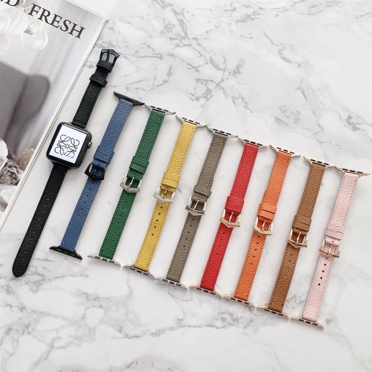 Litchi Texture Slimming Strap Watchband For Apple Watch Series, 7 41mm / 6&SE&5&4 40mm / 3&2&1 38mm, 7 45mm / 6&SE&5&4 44mm / 3&2&1 42mm