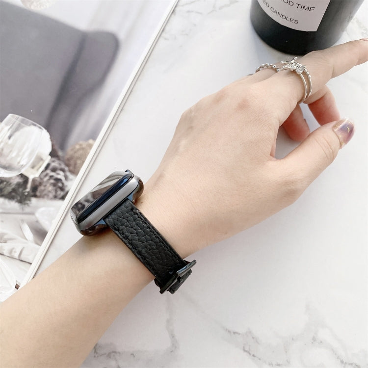 Litchi Texture Slimming Strap Watchband For Apple Watch Series, 7 41mm / 6&SE&5&4 40mm / 3&2&1 38mm, 7 45mm / 6&SE&5&4 44mm / 3&2&1 42mm