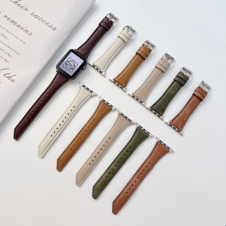 Knife Tail Shaped Cowhide Replacement Watchband For Apple Watch Series, 7 45mm / 6&SE&5&4 44mm / 3&2&1 42mm, 7 41mm / 6&SE&5&4 40mm / 3&2&1 38mm